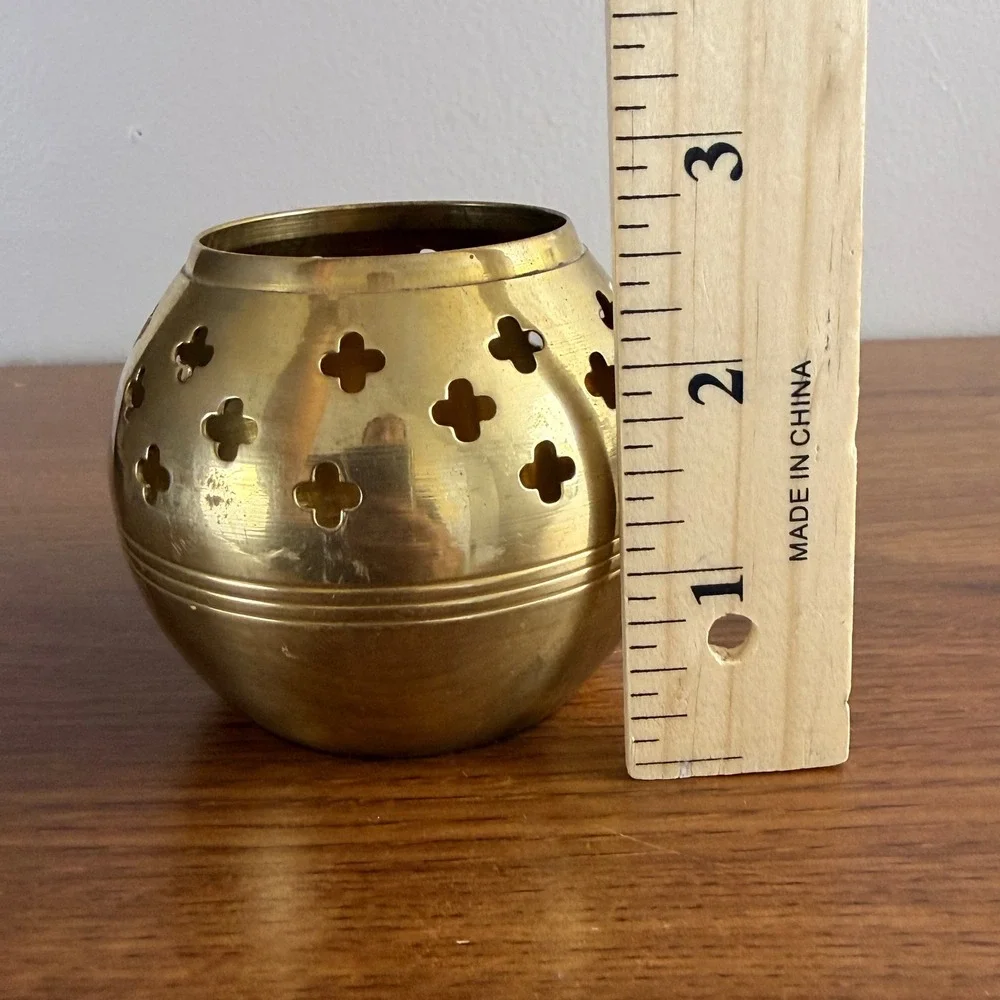 Vintage Solid Brass Pierced Tealight Votive Candle Holder Made in India Decor